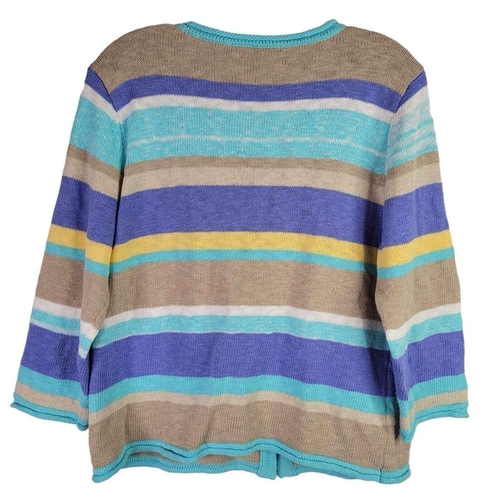 LuLu B Cardigan Sweater Women's Medium Multicolor Striped 3/4 Sleeve Beach Wear - Picture 3 of 8